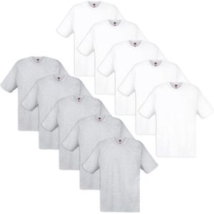 10 Fruit of the Loom Original T-shirt 100% katoen wit en grijs XXL