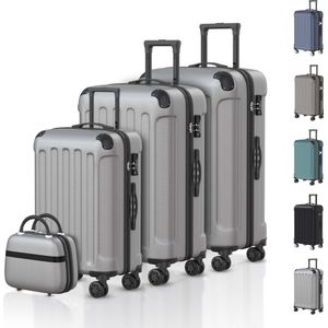 Voyagoux® 4-delige kofferset - ABS kofferset - L / M / S / XS - Koffer - Grijs