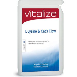 Vitalize L-Lysine & Cat's Claw 90 tabletten | Ondersteunt het immuunsysteem - Helpt het natuurlijk afweersysteem van lichaamscellen³