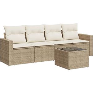 vidaXL 5-delige Loungeset - Poly Rattan - Beige