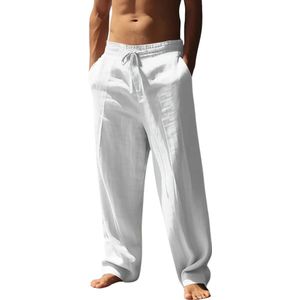 Livano Linnen Broek Heren - Zomerbroek - Volwassenen - Lange Broek - Pantalon - Strandbroek - Zomer - Ibiza Stijl - Wit - Maat S
