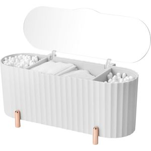 Make-up organizer met deksels voor wattenschijfjes en accessoires – 4 vaks, compact en stijlvol