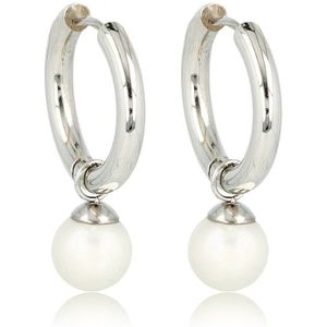 Zilverkleurige oorbel witte parel balletje - Zilverkleurige oorringen met White Pearl balletje - Met luxe cadeauverpakking