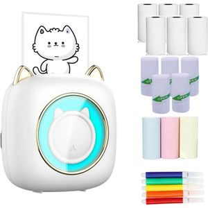 Mini pocket printer - Mini printer voor mobiel - Pocket printer - Inclusief 6 thermische rollen - incl. 5x zelfklevend papierrollen - Incl. 3x thermische rol - Incl. 5x Kleurmarkering
