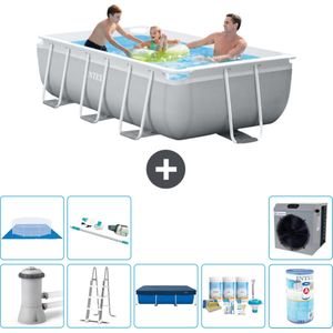 Intex Rechthoekig Prism Frame Zwembad - 300 x 175 x 80 cm - Grijs - Inclusief Pomp - Ladder Afdekzeil - Onderhoudspakket - Filter - Grondzeil - Stofzuiger - Warmtepomp