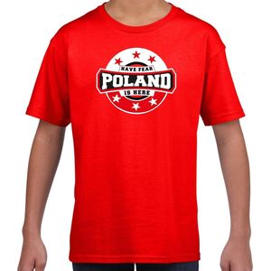 Have fear Poland is here t-shirt met sterren embleem in de kleuren van de Poolse vlag - rood - kids - Polen supporter / Pools elftal fan shirt / EK / WK / kleding 146/152
