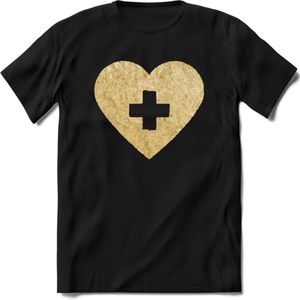 Valentijn Goud Hart T-Shirt | Grappig Valentijnsdag Cadeautje voor Hem en Haar | Dames - Heren - Unisex | Kleding Cadeau | - Zwart - XL