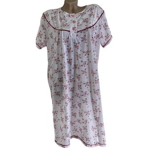 Dames katoenen nachthemd korte mouw L 40 wit/roze