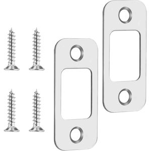 Allecto Plus - 2 Pack Nachtschootsluitplaten voor Binnendeuren met Groot Gat en Schroeven - Ronde Hoekdeurachterplaat - Slotvervangende Onderdelen - Zilverkleurig