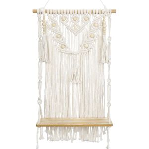 JGS ® Unieke Handgemaakte Boho Wanddecoratie met Macramé en Houten Plank voor Elke Ruimte