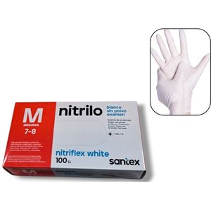 Santex - 100x Wegwerp Handschoenen - Nitrile - Wit - Powder Free - Latex free - Maat M