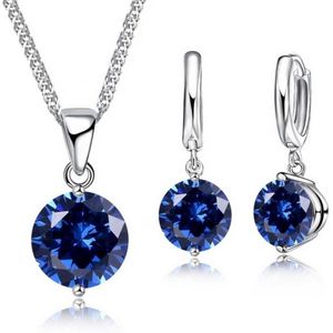 Victorious Set Dames Ketting en Oorbellen – Blauw Bergkristal – Zilver – 45cm