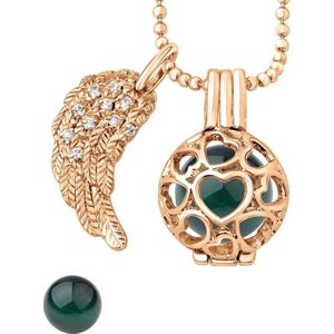 Quiges Engelenroeper 12mm Bolhouder met Ketting 70cm en Bolletje - Dames - Roségoudkleurig Hartjes - EBS12210