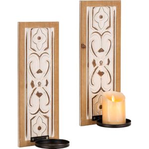 Houten Kandelaar Wandkandelaar - Vintage Wandkandelaars Houders Rustieke Wandkandelaars Met Bloem Reliëf Ontwerp Muurdecoraties voor Woonkamer Boerderij Open Haard