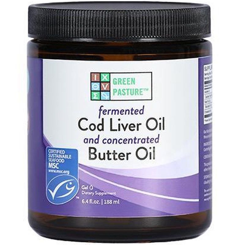 Green Pasture Blue Ice Royal gefermenteerde Levertraan/boter olie, Reguliere smaak – 188 ml GEL