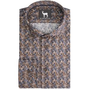GENTS - Overhemd Blumfontain bloemprint strijkvrij - Katoen - Navy/Bruien - Maat 3XL/3XL