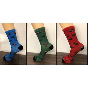 Vrolijke set Volvo sokken. Set van 3 paar. Zwart, Groen en Blauw Maat 42-45