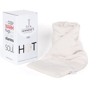 Janneke's Warmtesjaal pittenzak magnetron micro - Warmtekussen nek en schouder - lijnzaad - extra lang - wasbare hoes - made in NL - kleur beige