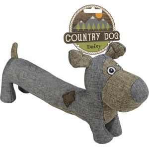 Country Dog Daisy – 35x18cm - Honden speelgoed – Honden speeltje met piepgeluid – Honden knuffel gemaakt van hoogwaardige materialen – Dubbel gestikt – Extra lagen – Met krakende vulling - Voor trek spelletjes of apporteren – Grijs
