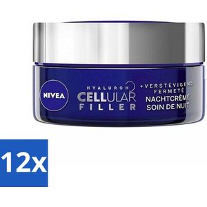 NIVEA - Nachtcrème - CELLular Expert Filler Anti-Veroudering - Voor alle huidtypes - Met Hyaluronzuur & Foliumzuur - Anti-Rimpel & Hydraterend - 50 ml - Voordeelverpakking - 12 stuks
