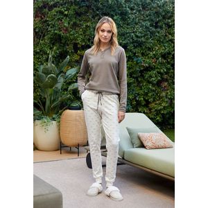 Barandi Damespyjama – Lange Mouwen – Taupe Top & Crèmekleurige Broek – Comfort Fit - L
