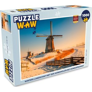 Puzzel Winters landschap met een windmolen bij zonsopkomst - Legpuzzel - Puzzel 1000 stukjes volwassenen