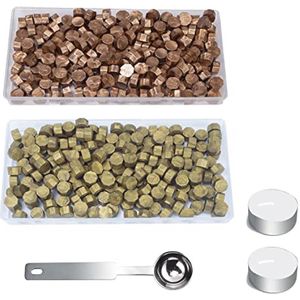Wax Seal Kralen Set met 200 Champagne Gouden en 200 Blauwe Gouden Kralen, Inclusief Smeltlepel en Kaarsen