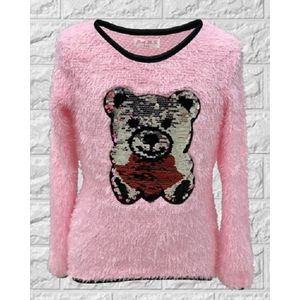 Toverpull met pailletten - beer - kinderen - roze - 10 jaar