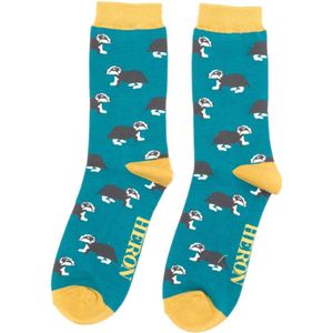 Mr Heron - Bamboe sokken heren dassen - teal - dieren - dierenprint - leuke sokken - grappige sokken - cadeautje