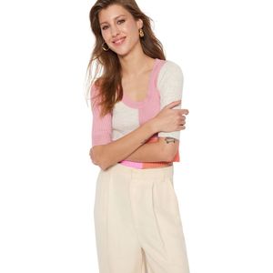 Trendyol Zalmkleurige Gebreide Trui Met Kleurblokken Twoss23Kz00003