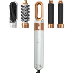 JustValue 5-in-1 Airstyler Set - Krultang - Haardroger - Föhnborstel - Stijltang - Haarföhn - Multistyler - Goudkleurig / Wit