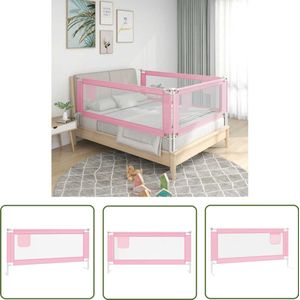 The Living Store Bedhekje peuter 190x25 cm stof roze - Kinderbed Hek - Bedbeveiliging - Bedhekje - Veiligheidshekken - Rozepijpe