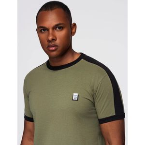 Ombre - T-Shirt Heren - Olijfgroen - met bies