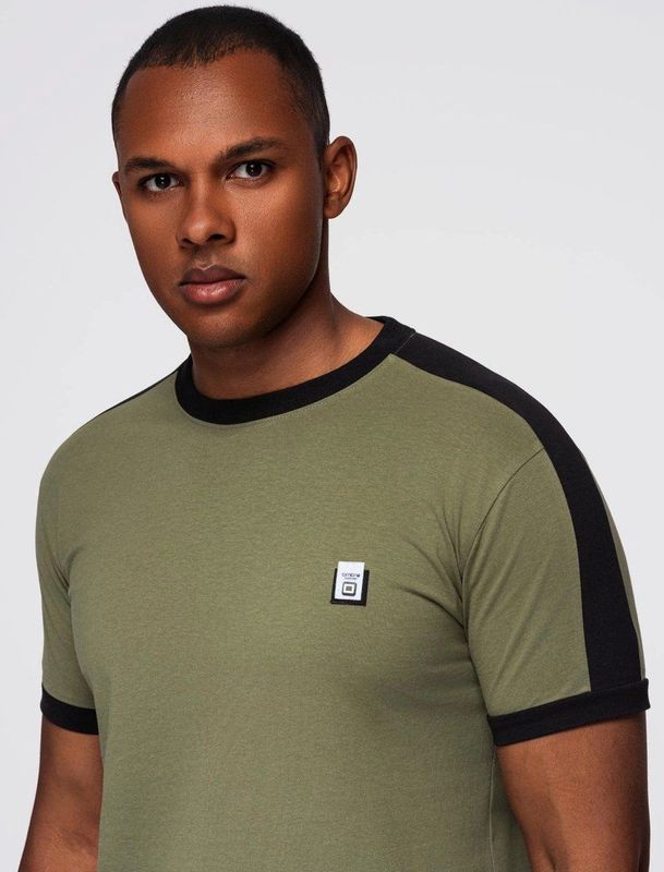 Ombre - T-Shirt Heren - Olijfgroen - met bies