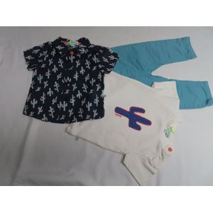 Ensemble - pack - Jongens - T shirt , overhemd en lange broek - ecru , blauw , mint groen - 1 jaar 80