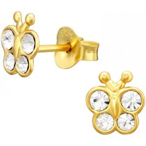 Vlinder oorbellen - Kinderoorbellen 'Crystal Butterfly' | Verguld - Goud