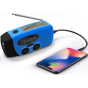 Noodradio - Noodradio Opwindbaar - 2000 mAh - Radio Met Accu Batterij Voor Noodsituaties - Noodpakket - Opwindbaar - Solar - Zaklamp - Powerbank - Noodradio Op Batterijen - Blauw - Voor Rampen/Camping - Draagbare