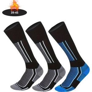 Nivard Skisokken - Ski Sokken - Warme Sokken - Lange Huissokken - Thermo - Compressie - 2 Grijs+1 Blauw - 39-45 - 3 paar
