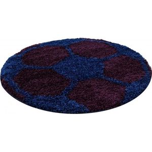 Vloerkleed kinderkamer - Voetbal - bordeaux, blauw - rond 120 cm