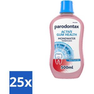 25 x Parodontax - Mondwater - Active Gum Health - Extra Fresh Mint - 500 ml - Tandvlees Gezond Houden - Mondwater - Tandplak Bestrijden - Fluoride - Frisse Adem