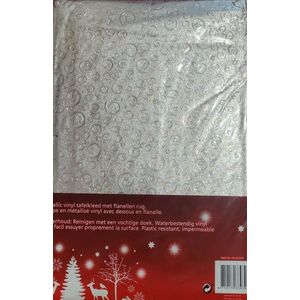Tafelkleed Kerst Metallic - Zilver - 200 x140 cm - Vinyl - met Flanellen rug