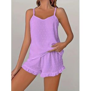 nachtkleding pyjama hempje short paars polyester spagettibandjes goedkoop sexy satijn ruffle mooi kort