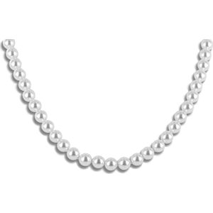 New Bling 9NB-0835 Parelketting met Zilveren Sluiting - Dames - Parel - 6 mm Doorsnee - 45 + 5 cm - Rhodium - Zilver