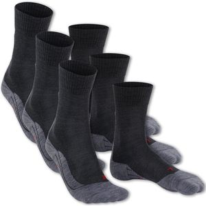 Bundel 3 paar Falke TK5 Wandelsokken Dames - Vochtregulerend - Schoencontact - Anatomisch Vormgegeven, grijs 37-38