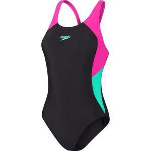 Speedo Colourblock Splice Muscleback Zwart/Paars Dames Sportbadpak - Maat 36