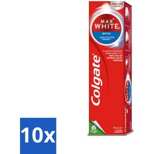 10 x Colgate Tandpasta Max White Optic 75 ml - Poetsen - Vlekken Verwijderen - Frisheid - Mondgevoel