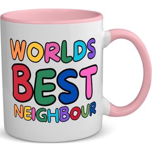 Akyol - world's best neighbour koffiemok - theemok - roze - Buurman - beste buurman - verjaardagscadeau - kado - gift - 350 ML inhoud