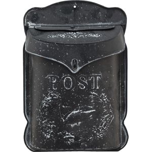 Clayre & Eef Brievenbus 26x8x39 cm Zwart Metaal Bloemen Post Wandbrievenbus
