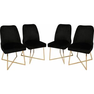Asir Stoelenset (4 Stuks) Zwart. Montuur: 100% METAAL. Zitting: FLUWELEN STOF / KUNSTLEER. Metalen poten. Breedte: 50 cm Hoogte: 90 cm Diepte: 49 cm (4 stuks). Draagvermogen: 160 kg