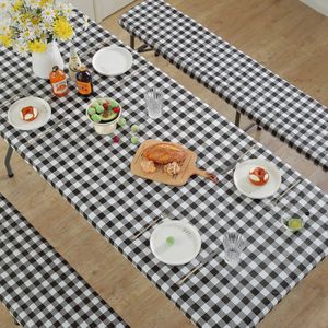 3-delige tafelkledenset Waterdicht rechthoekig vinyl tafelkleed Elastisch tafelkleed met flanelrug, opvouwbaar tafelkleed Afwasbare oliebestendige PVC-tafelhoes voor keukenrestaurant picknicktafel